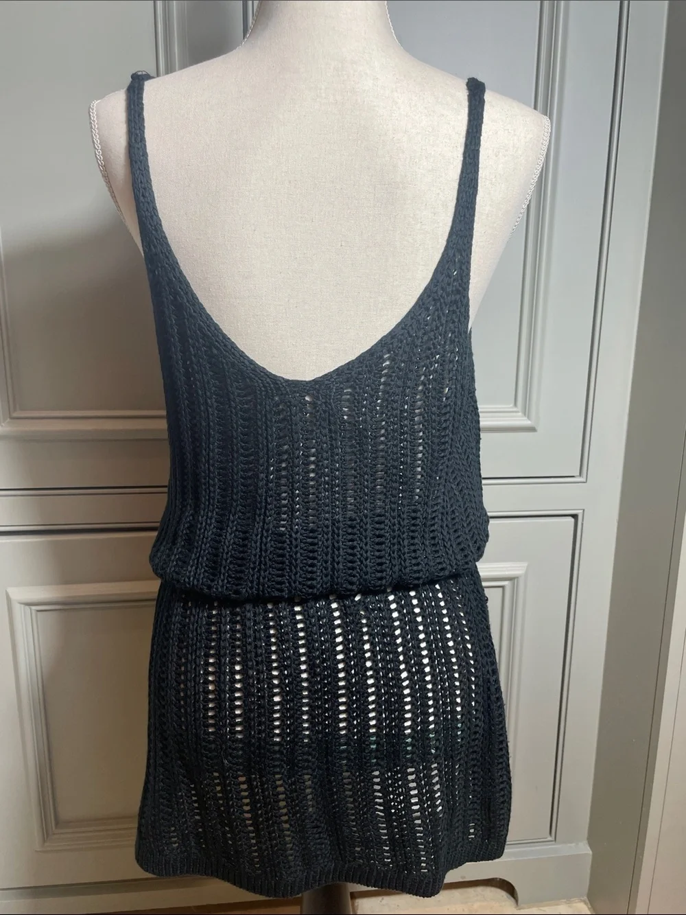 Black Crochet Knit Tank Pool Beach Cover Up